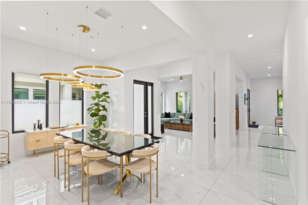 Dining room, Interior, Marble, Pendant Lights, Recessed Lighting, Water