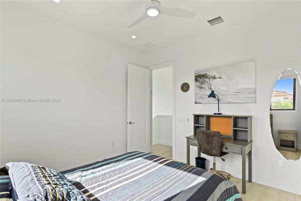Bedroom, Home Office, Interior, Recessed Lighting, Wood Texture Flooring