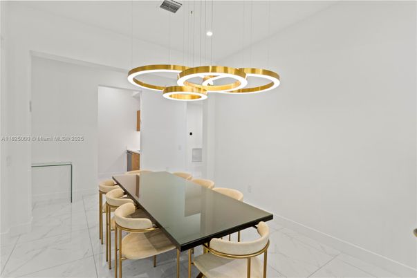 Dining room, Interior, Marble, Pendant Lights