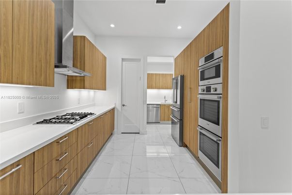 Interior, Kitchen, Marble, Recessed Lighting, Stainless Steel Appliances