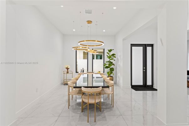 Dining room, Interior, Marble, Pendant Lights, Recessed Lighting