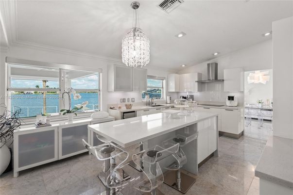 Chandelier, Interior, Kitchen, Pendant Lights, Recessed Lighting, Stainless Steel Appliances, Water