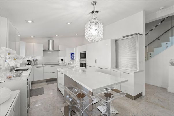 Chandelier, Interior, Kitchen, Pendant Lights, Recessed Lighting, Stainless Steel Appliances