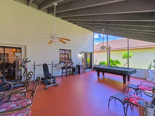 Billiard Table, Fitness Equipment, Game Room, Interior, Wooden Beams