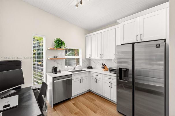 Interior, Kitchen, Stainless Steel Appliances, Wood Texture Flooring