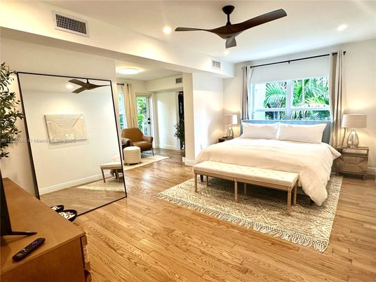 Bedroom, Interior, Recessed Lighting, Wood Texture Flooring