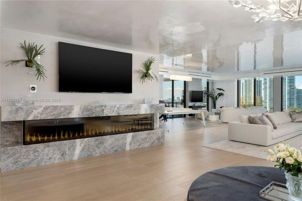 Fireplace, Interior, Living room, Pendant Lights, Wood Texture Flooring