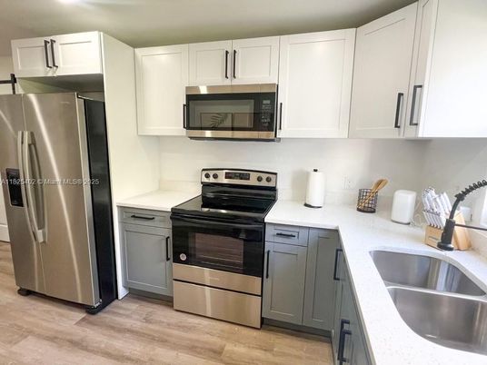 Interior, Kitchen, Stainless Steel Appliances, Wood Texture Flooring