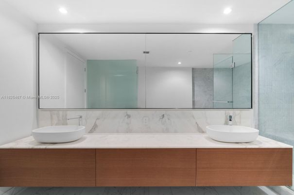 Bathroom, Dual Sink Vanities, Glass Shower, Interior, Recessed Lighting