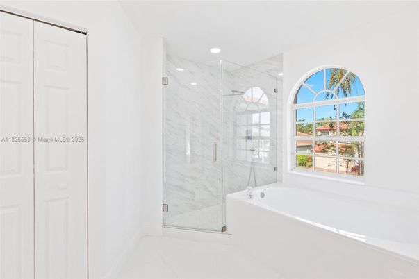 Bathroom, Glass Shower, Interior, Marble Walls, Recessed Lighting