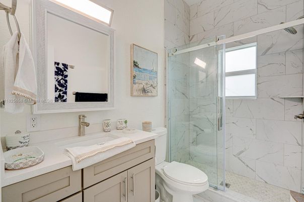 Bathroom, Glass Shower, Interior, Marble Walls