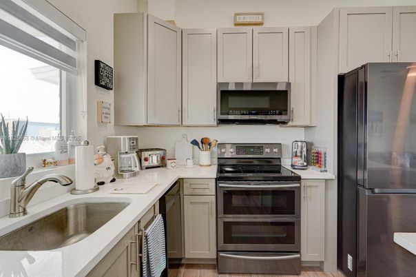Interior, Kitchen, Stainless Steel Appliances, Wood Texture Flooring