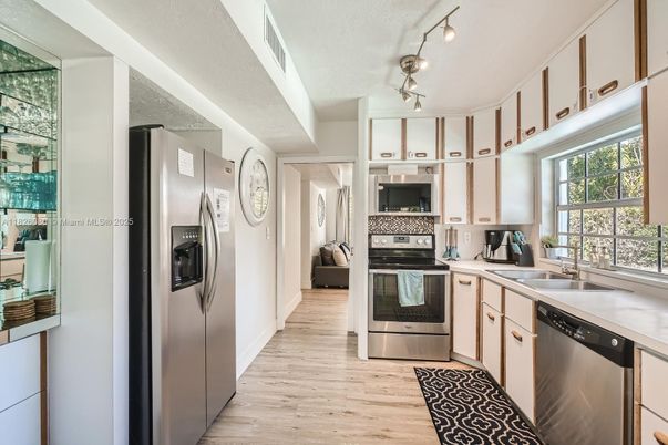 Interior, Kitchen, Stainless Steel Appliances, Wood Texture Flooring