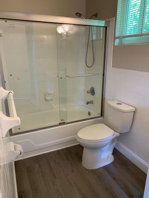 Bathroom, Glass Shower, Interior, Wood Texture Flooring