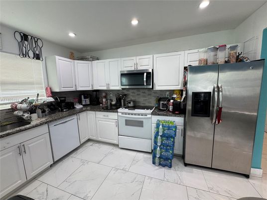 Interior, Kitchen, Marble, Recessed Lighting, Stainless Steel Appliances