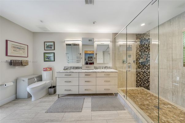 Bathroom, Dual Sink Vanities, Glass Shower, Interior, Recessed Lighting