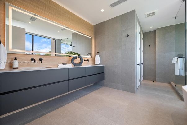 Bathroom, Dual Sink Vanities, Glass Shower, Interior, Recessed Lighting