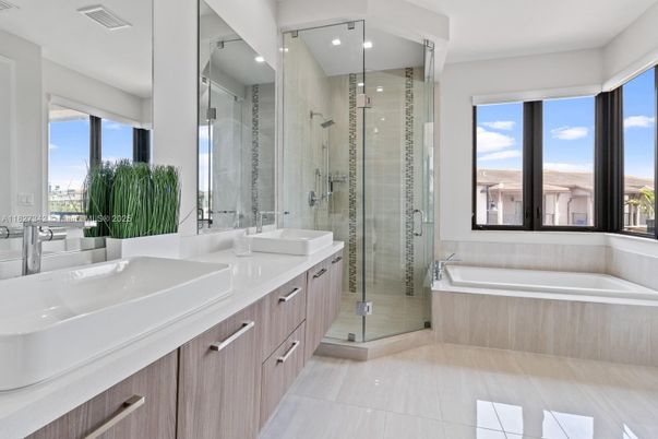 Bathroom, Dual Sink Vanities, Glass Shower, Interior, Recessed Lighting