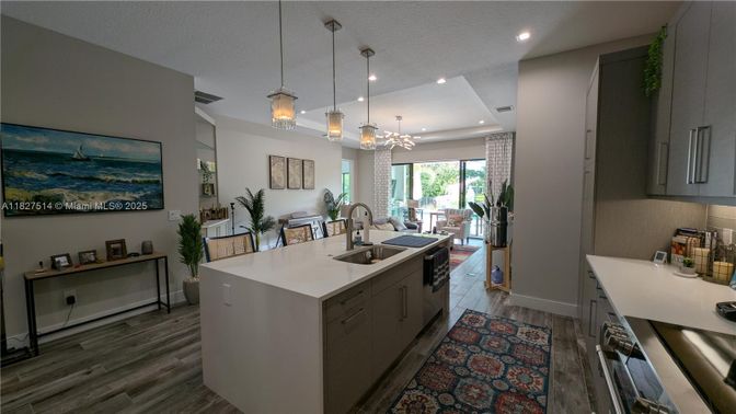 Interior, Kitchen, Pendant Lights, Recessed Lighting, Wood Texture Flooring