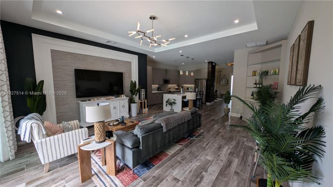 Interior, Kitchen, Living room, Pendant Lights, Recessed Lighting, Stainless Steel Appliances, Wood Texture Flooring