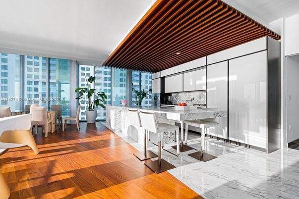 Dining room, Interior, Kitchen, Marble, Stainless Steel Appliances, Wood Texture Flooring