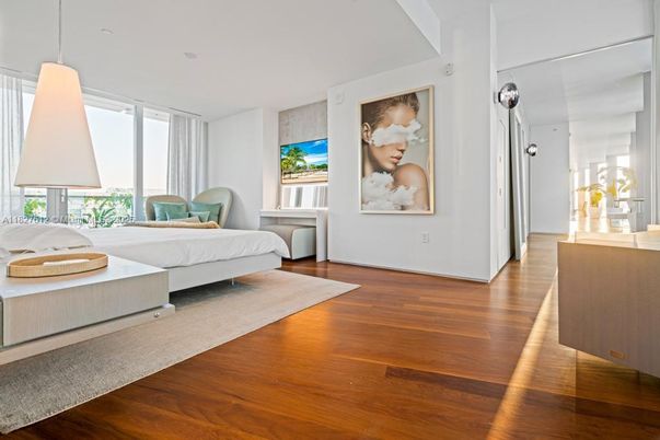 Bedroom, Interior, Pendant Lights, Wood Texture Flooring