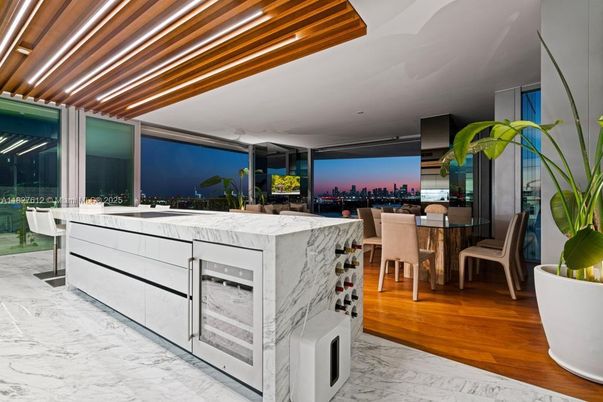 Dining room, Interior, Kitchen, Marble, Recessed Lighting, Water, Wood Texture Flooring