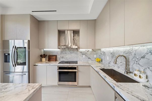 Interior, Kitchen, Marble Walls, Stainless Steel Appliances