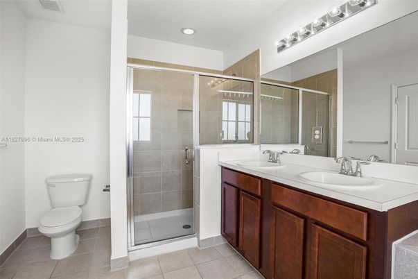 Bathroom, Dual Sink Vanities, Glass Shower, Interior, Recessed Lighting