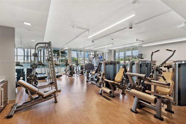 Fitness Equipment, Gym, Interior, Recessed Lighting, Wood Texture Flooring