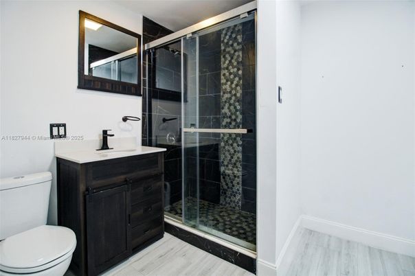 Bathroom, Glass Shower, Interior, Wood Texture Flooring