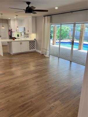 Interior, Kitchen, Pendant Lights, Recessed Lighting, Wood Texture Flooring