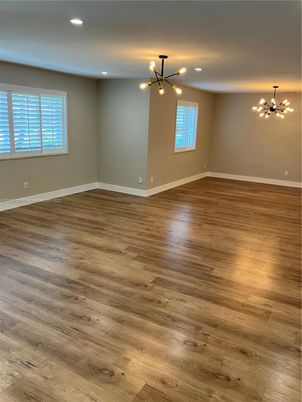 Empty room, Interior, Pendant Lights, Recessed Lighting, Wood Texture Flooring