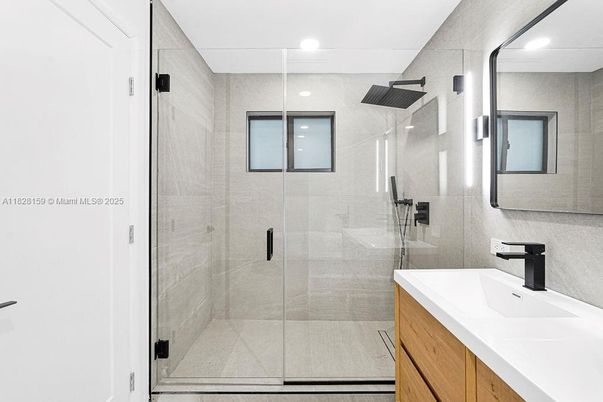Bathroom, Glass Shower, Interior, Recessed Lighting