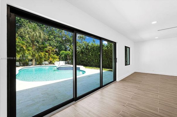 Interior, Pool, Recessed Lighting, Wood Texture Flooring