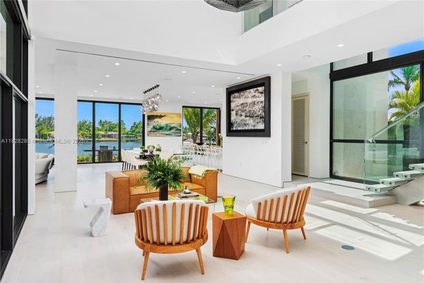 Dining room, Interior, Living room, Pendant Lights, Recessed Lighting, Water, Wood Texture Flooring