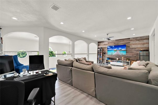 Interior, Living room, Recessed Lighting, Wood Texture Flooring, Wooden Walls