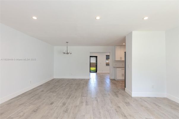 Chandelier, Empty room, Interior, Recessed Lighting, Wood Texture Flooring