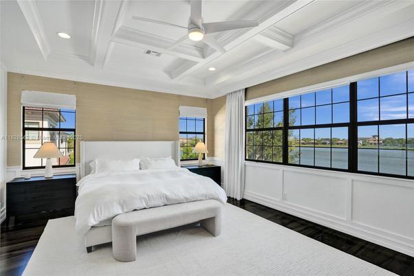 Bedroom, Interior, Recessed Lighting, Water, Wood Texture Flooring