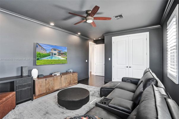 Home Theatre Room, Interior, Living room, Recessed Lighting, Theatre Room, Wood Texture Flooring