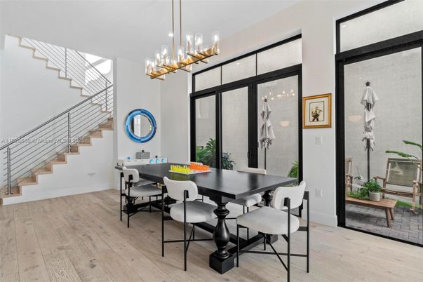 Dining room, Interior, Pendant Lights, Wood Texture Flooring