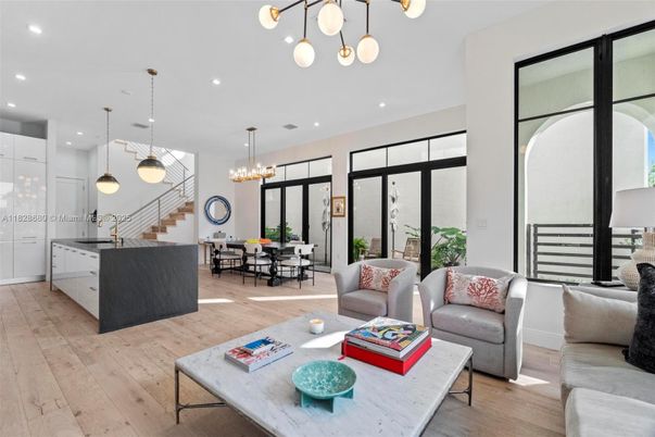Dining room, Interior, Kitchen, Living room, Pendant Lights, Recessed Lighting, Wood Texture Flooring