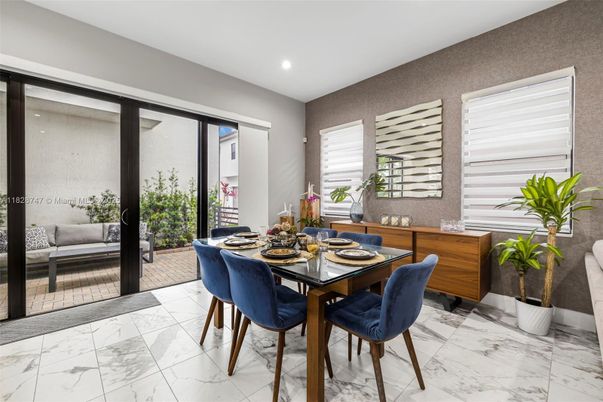 Dining room, Interior, Marble, Recessed Lighting