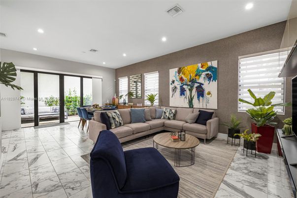 Dining room, Interior, Living room, Marble, Recessed Lighting