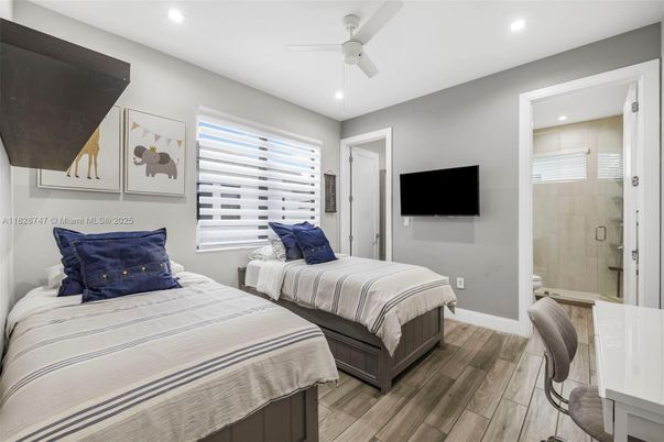 Bathroom, Bedroom, Glass Shower, Interior, Recessed Lighting, Wood Texture Flooring