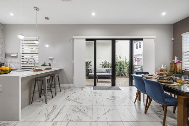Dining room, Interior, Marble, Pendant Lights, Recessed Lighting