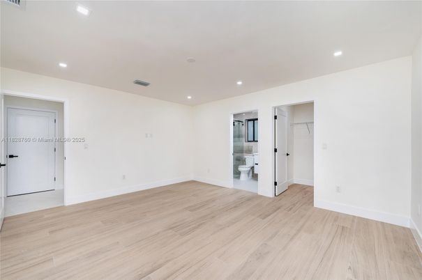 Bathroom, Empty room, Interior, Recessed Lighting, Wood Texture Flooring