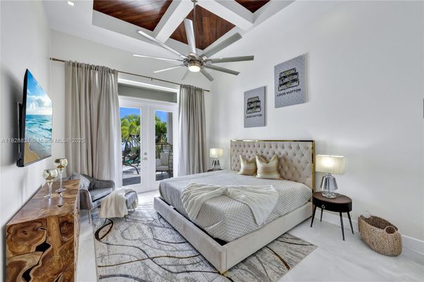 Bedroom, Interior, Recessed Lighting, Water, Wooden Ceilings, Wood Texture Flooring