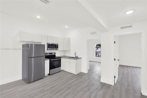 Interior, Kitchen, Recessed Lighting, Wood Texture Flooring