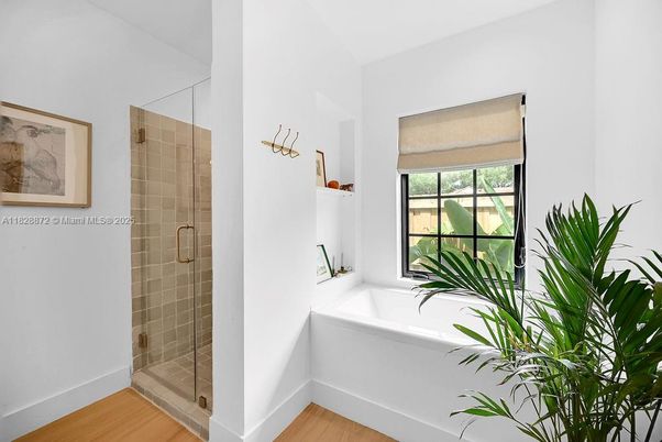 Bathroom, Glass Shower, Interior, Wood Texture Flooring